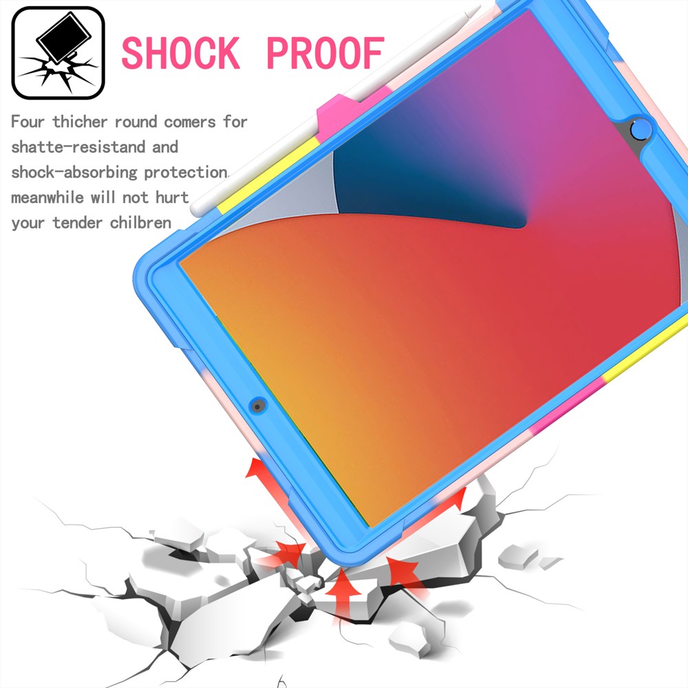 PC and Silicone Tablet Case with Rotating Kickstand for iPad 10.2 (2019)/(2020) - Rainbow/Blue-4