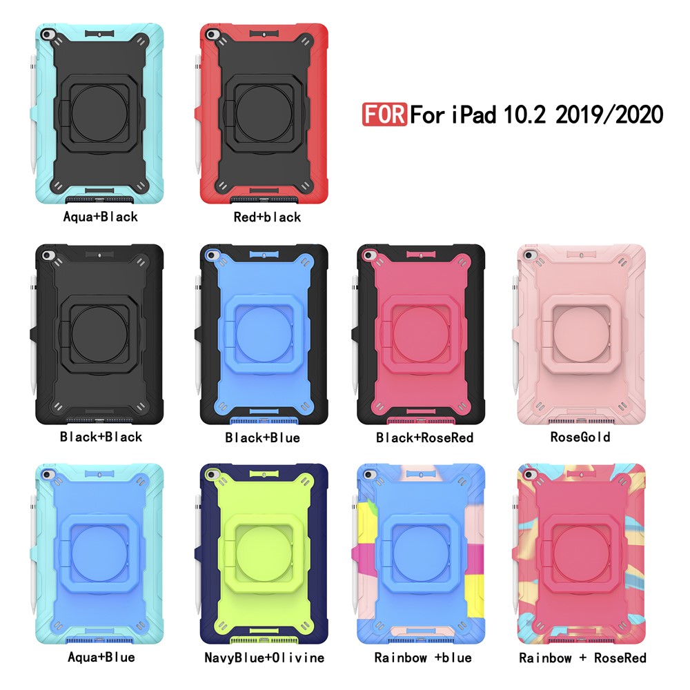 PC and Silicone Tablet Case with Rotating Kickstand for iPad 10.2 (2019)/(2020) - Rainbow/Blue-6