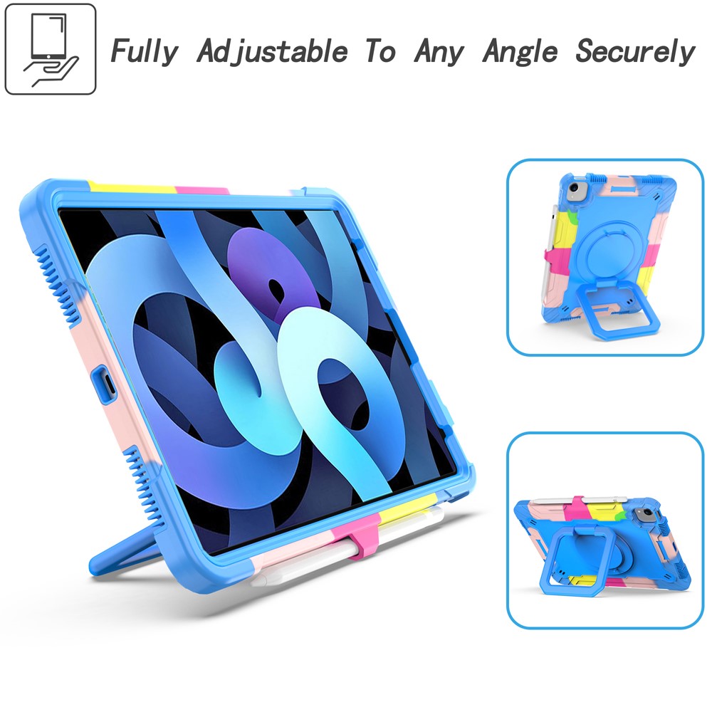 Dual Protection PC and Silicone Tablet Case with Rotating Kickstand Design for iPad Air (2020)/Pro 11-inch (2018)/Pro 11-inch (2020) - Rainbow/Blue-2