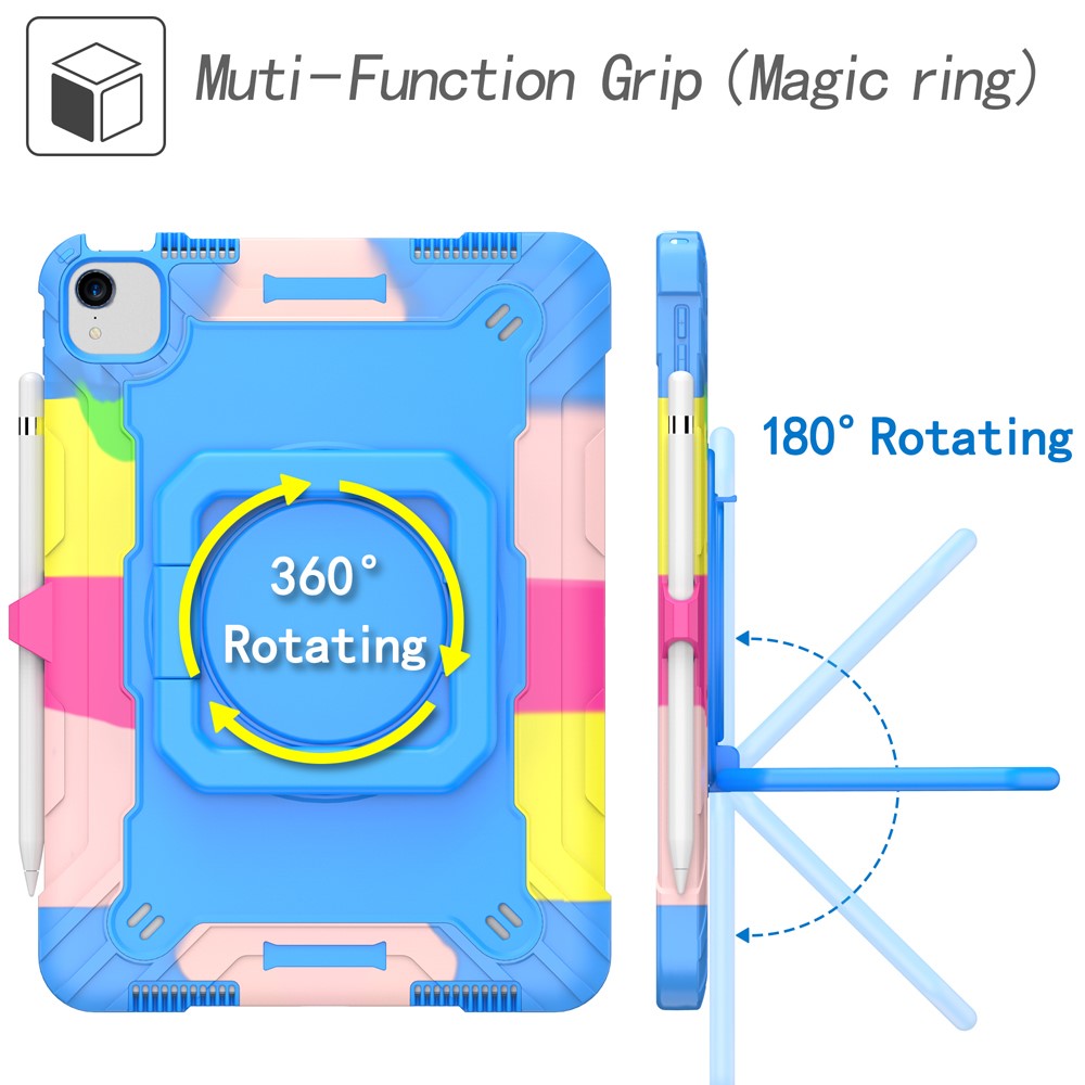 Dual Protection PC and Silicone Tablet Case with Rotating Kickstand Design for iPad Air (2020)/Pro 11-inch (2018)/Pro 11-inch (2020) - Rainbow/Blue-3