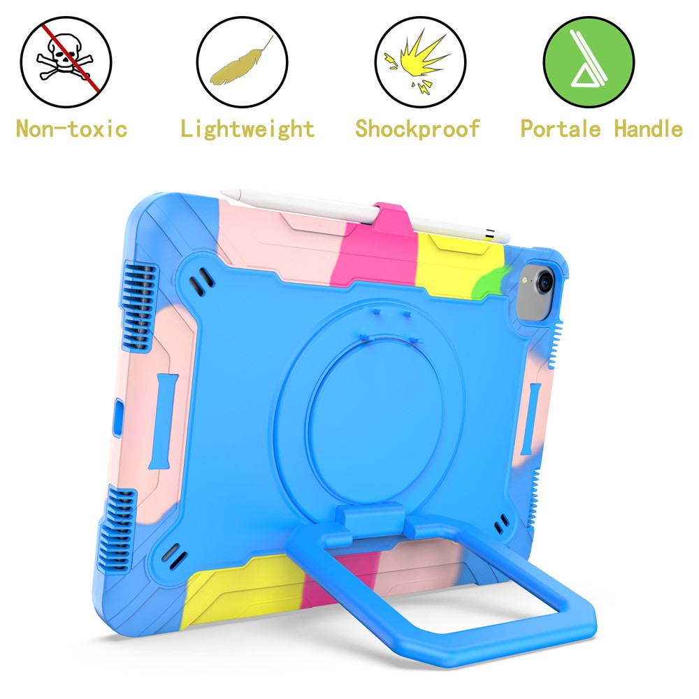Dual Protection PC and Silicone Tablet Case with Rotating Kickstand Design for iPad Air (2020)/Pro 11-inch (2018)/Pro 11-inch (2020) - Rainbow/Blue-4