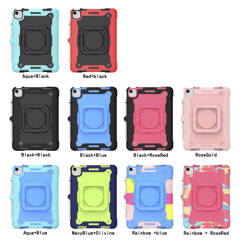 Dual Protection PC and Silicone Tablet Case with Rotating Kickstand Design for iPad Air (2020)/Pro 11-inch (2018)/Pro 11-inch (2020) - Rainbow/Blue-6