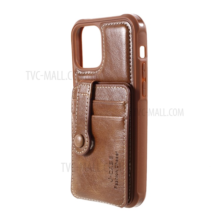 J-CASE Card Slots Design PU Leather Coated TPU Case for iPhone 12/12 Pro - Brown-2