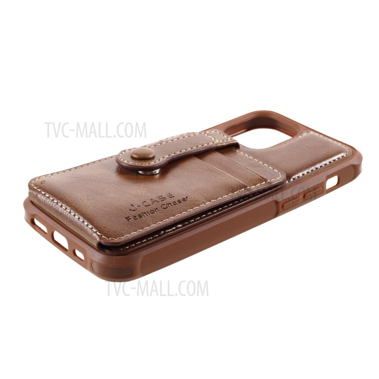 J-CASE Card Slots Design PU Leather Coated TPU Case for iPhone 12/12 Pro - Brown-4