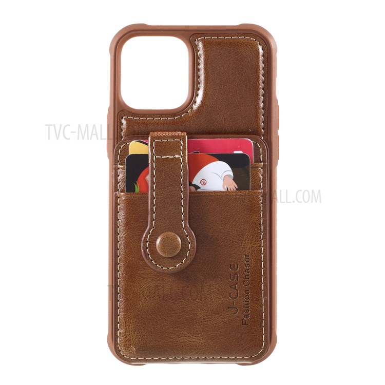 J-CASE Card Slots Design PU Leather Coated TPU Case for iPhone 12/12 Pro - Brown-6