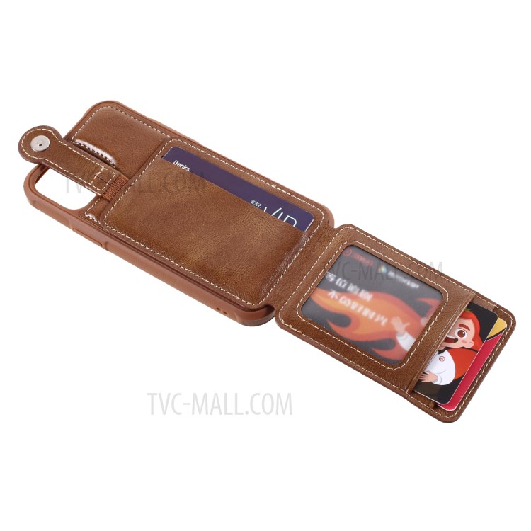 J-CASE Card Slots Design PU Leather Coated TPU Case for iPhone 12/12 Pro - Brown-7