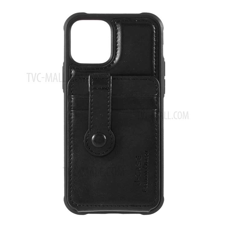 J-CASE Card Slots Design PU Leather Coated TPU Case for iPhone 12/12 Pro - Black-1