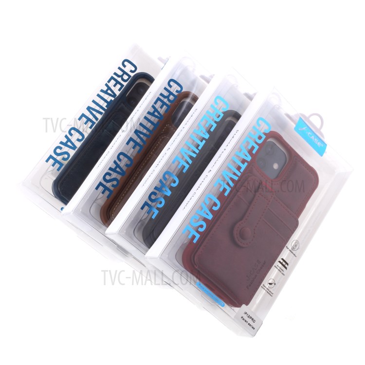 J-CASE Card Slots Design PU Leather Coated TPU Case for iPhone 12/12 Pro - Black-12