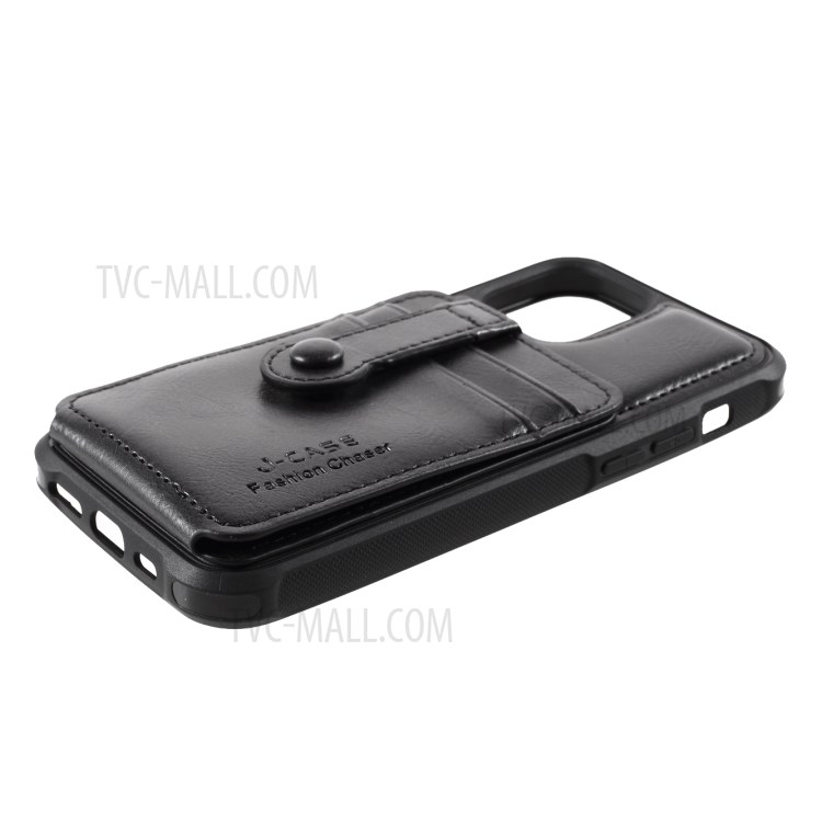 J-CASE Card Slots Design PU Leather Coated TPU Case for iPhone 12/12 Pro - Black-4