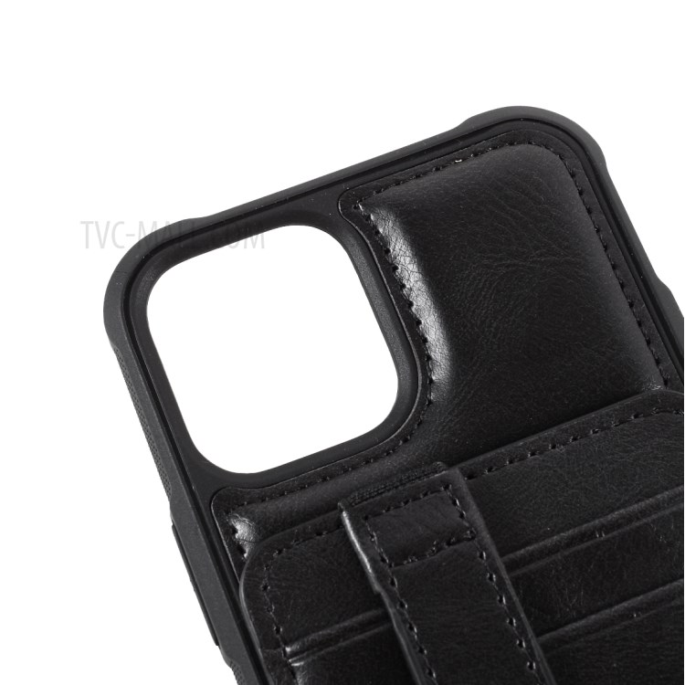 J-CASE Card Slots Design PU Leather Coated TPU Case for iPhone 12/12 Pro - Black-7