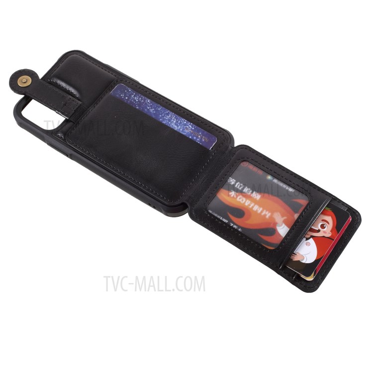 J-CASE Card Slots Design PU Leather Coated TPU Case for iPhone 12/12 Pro - Black-8