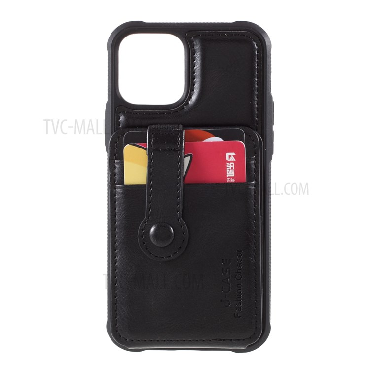 J-CASE Card Slots Design PU Leather Coated TPU Case for iPhone 12/12 Pro - Black-9