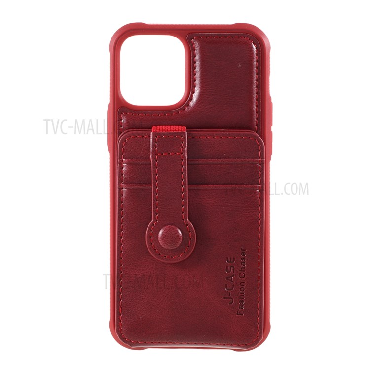 J-CASE Card Slots Design PU Leather Coated TPU Case for iPhone 12/12 Pro - Red-1