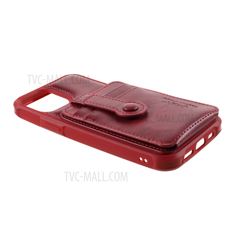 J-CASE Card Slots Design PU Leather Coated TPU Case for iPhone 12/12 Pro - Red-3