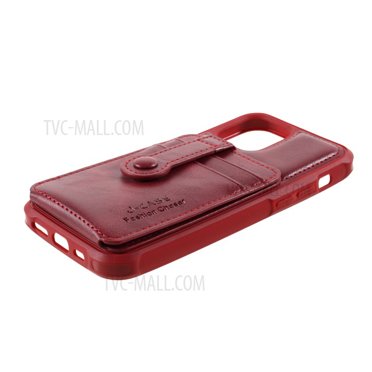 J-CASE Card Slots Design PU Leather Coated TPU Case for iPhone 12/12 Pro - Red-4