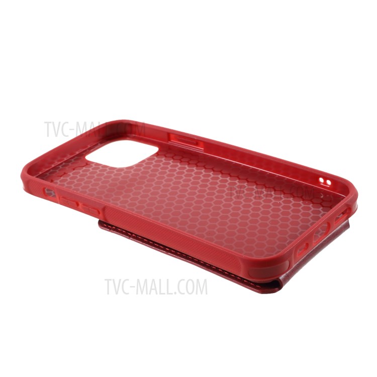 J-CASE Card Slots Design PU Leather Coated TPU Case for iPhone 12/12 Pro - Red-5