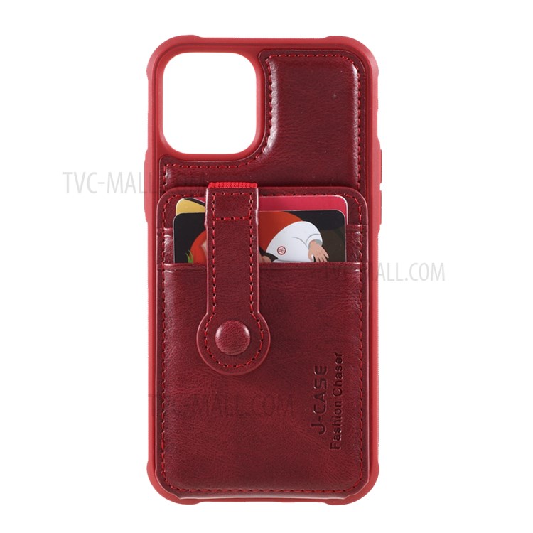 J-CASE Card Slots Design PU Leather Coated TPU Case for iPhone 12/12 Pro - Red-6