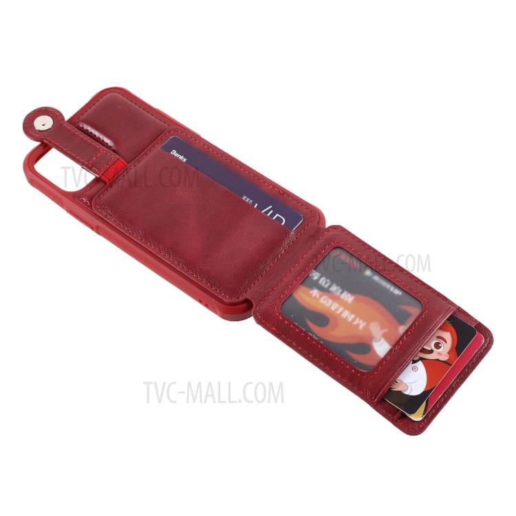 J-CASE Card Slots Design PU Leather Coated TPU Case for iPhone 12/12 Pro - Red-7