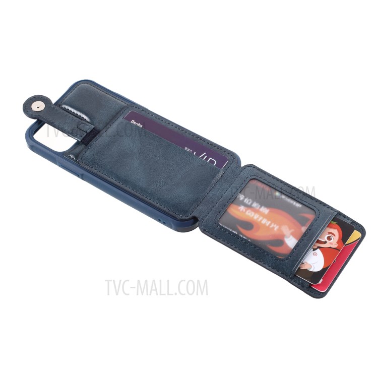 J-CASE Card Slots Design PU Leather Coated TPU Case for iPhone 12/12 Pro - Blue-7
