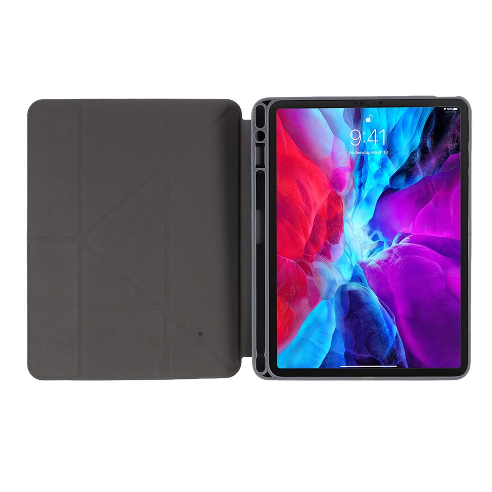 MUTURAL Origami Stand Design Leather Case with Pen Slot for iPad Air (2020) - Black-6