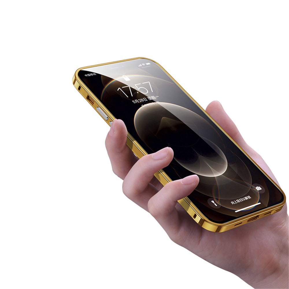 Aluminium Alloy Phone Protective Case + Camera Lens Cover for iPhone 12 Electroplating Metal Frame - Gold-3