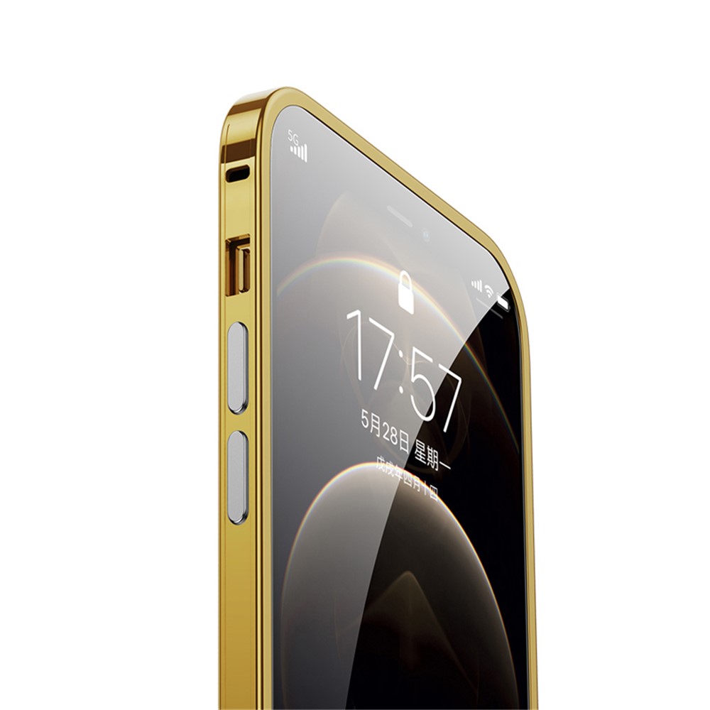 Aluminium Alloy Phone Protective Case + Camera Lens Cover for iPhone 12 Electroplating Metal Frame - Gold-4