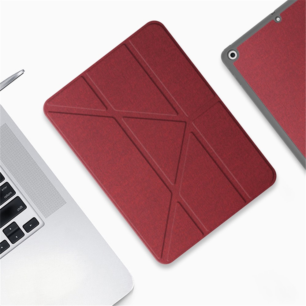 MUTURAL Origami Stand Design Full Protection Leather Case with Pen Slot for iPad Air (2013)/Air 2/Pro 9.7 inch (2016)/9.7-inch (2017)/9.7-inch (2018) - Red