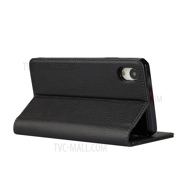 Litchi Skin Genuine Leather TPU Stand Shell for iPhone XR 6.1 inch Detachable 2 in 1 Case - Black-10