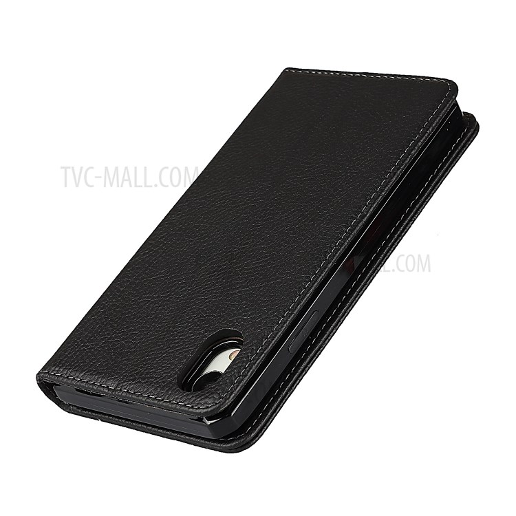 Litchi Skin Genuine Leather TPU Stand Shell for iPhone XR 6.1 inch Detachable 2 in 1 Case - Black-11