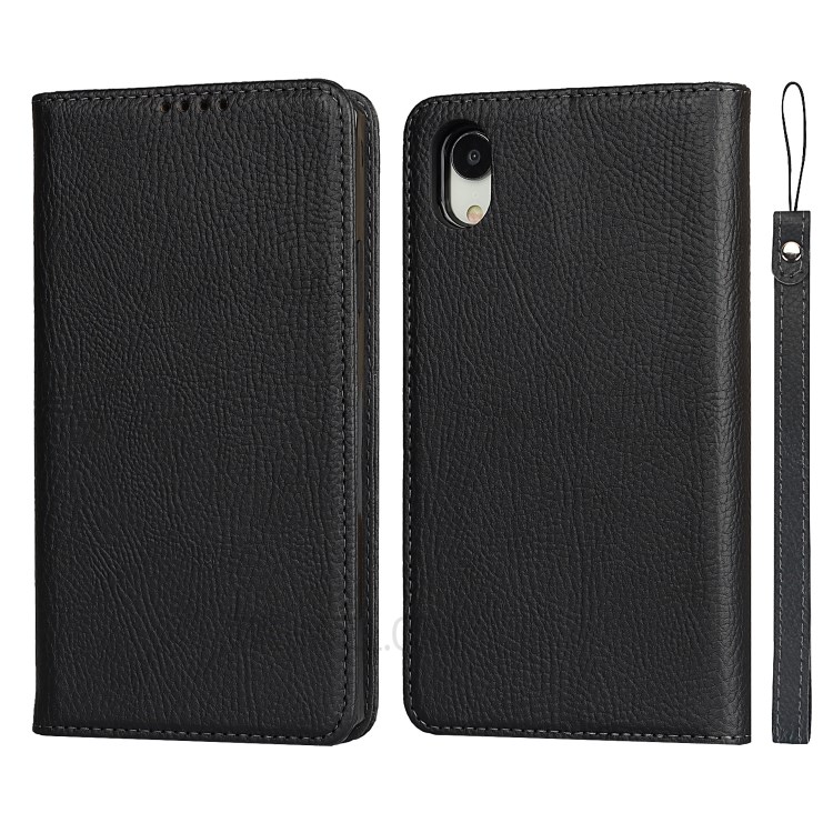 Litchi Skin Genuine Leather TPU Stand Shell for iPhone XR 6.1 inch Detachable 2 in 1 Case - Black-2
