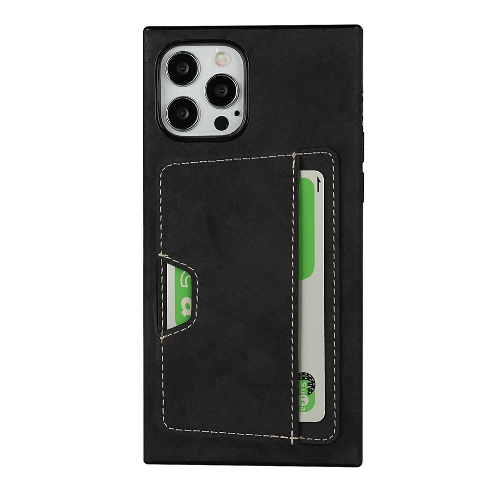 Velvet Feeling Waterproof Skin Leather TPU Case with Card Holder for iPhone 12/12 Pro - Black-2