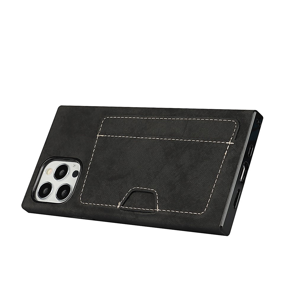 Velvet Feeling Waterproof Skin Leather TPU Case with Card Holder for iPhone 12/12 Pro - Black-7