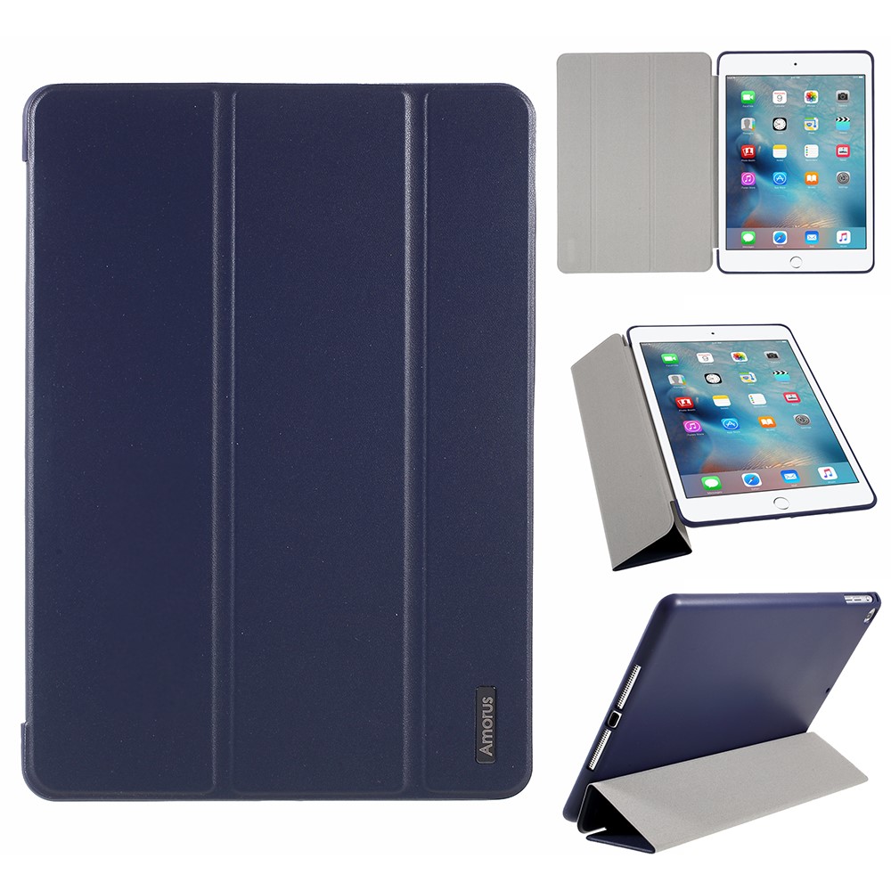 AMORUS Tri-fold Leather with Stand Stylish Case for iPad Air 2/iPad Air (2013)/iPad 9.7-inch (2018)/iPad 9.7-inch (2017) - Blue
