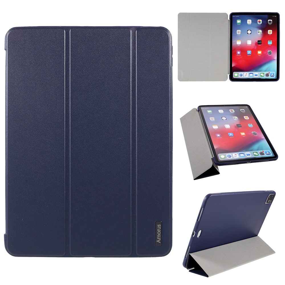 AMORUS Tri-fold Stand Leather TPU Case for iPad Air (2020) / Air (2022) / iPad Pro 11-inch (2020) / (2021) / (2022) - Blue