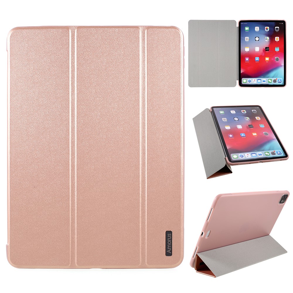 AMORUS Tri-fold Stand Leather TPU Case for iPad Air (2020) / Air (2022) / iPad Pro 11-inch (2020) / (2021) / (2022) - Rose Gold