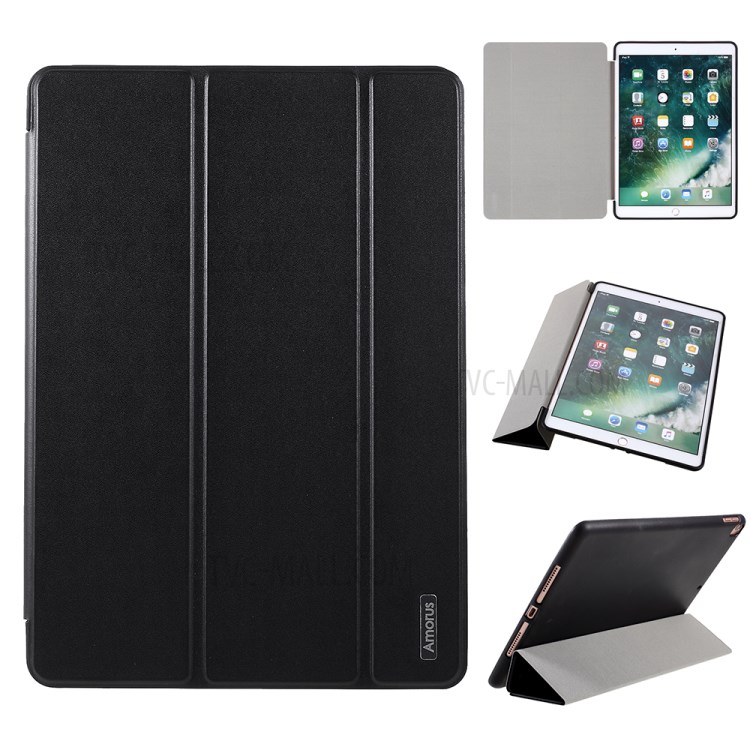 AMORUS Tri-fold Stand Leather TPU Case for iPad 10.2 (2020)/(2019) Cover - Black-1