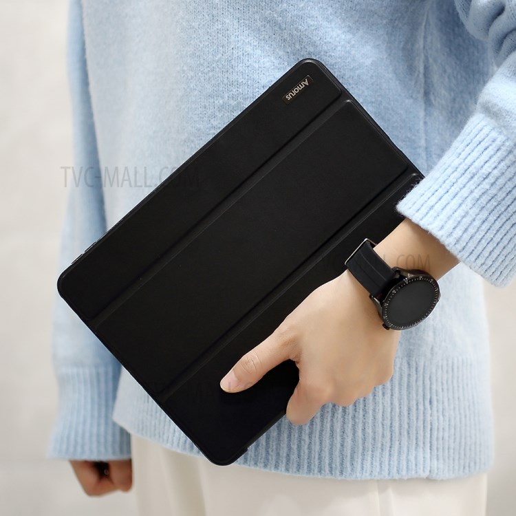 AMORUS Tri-fold Stand Leather TPU Case for iPad 10.2 (2020)/(2019) Cover - Black-11
