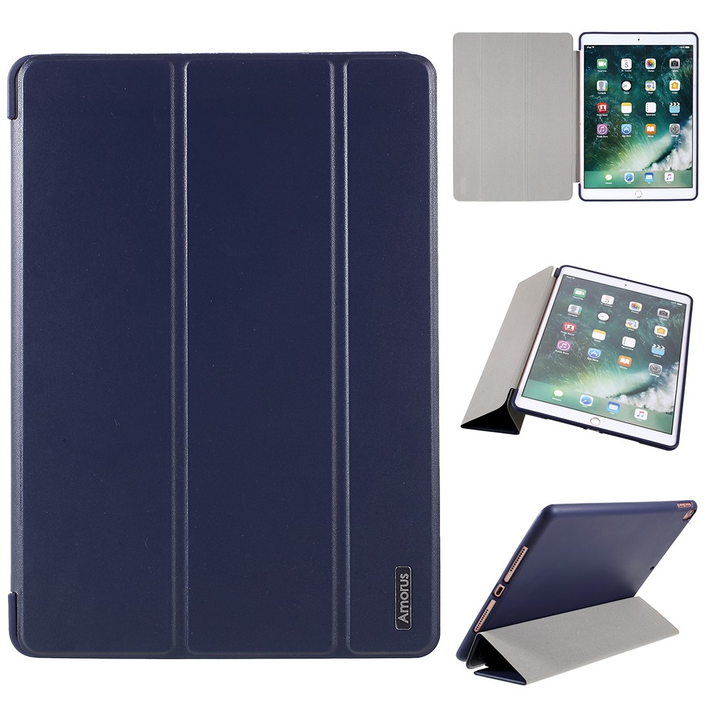 AMORUS Tri-fold Stand Leather Smart Case with TPU Back Cover for iPad 10.2 (2021)/(2020)/(2019) - Blue