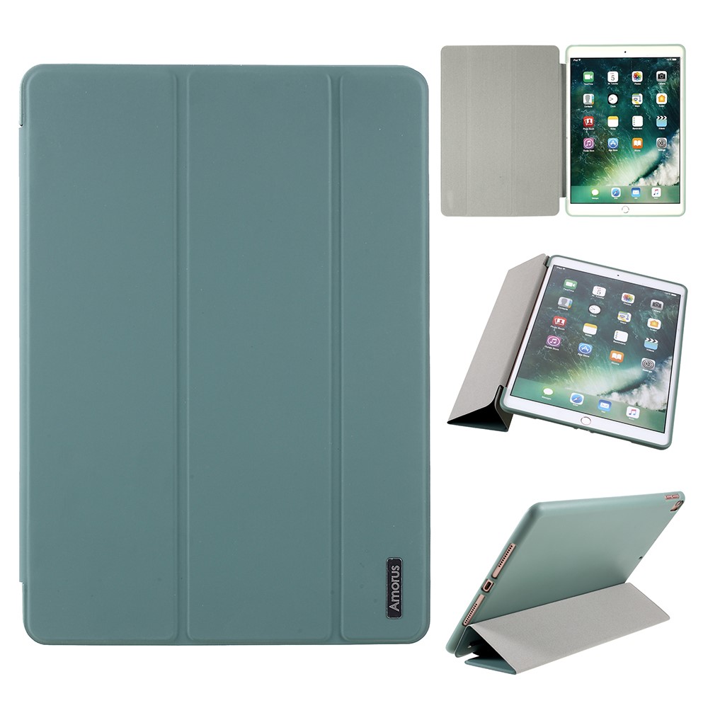 AMORUS Tri-fold Stand Leather Smart Case with TPU Back Cover for iPad 10.2 (2021)/(2020)/(2019) - Green