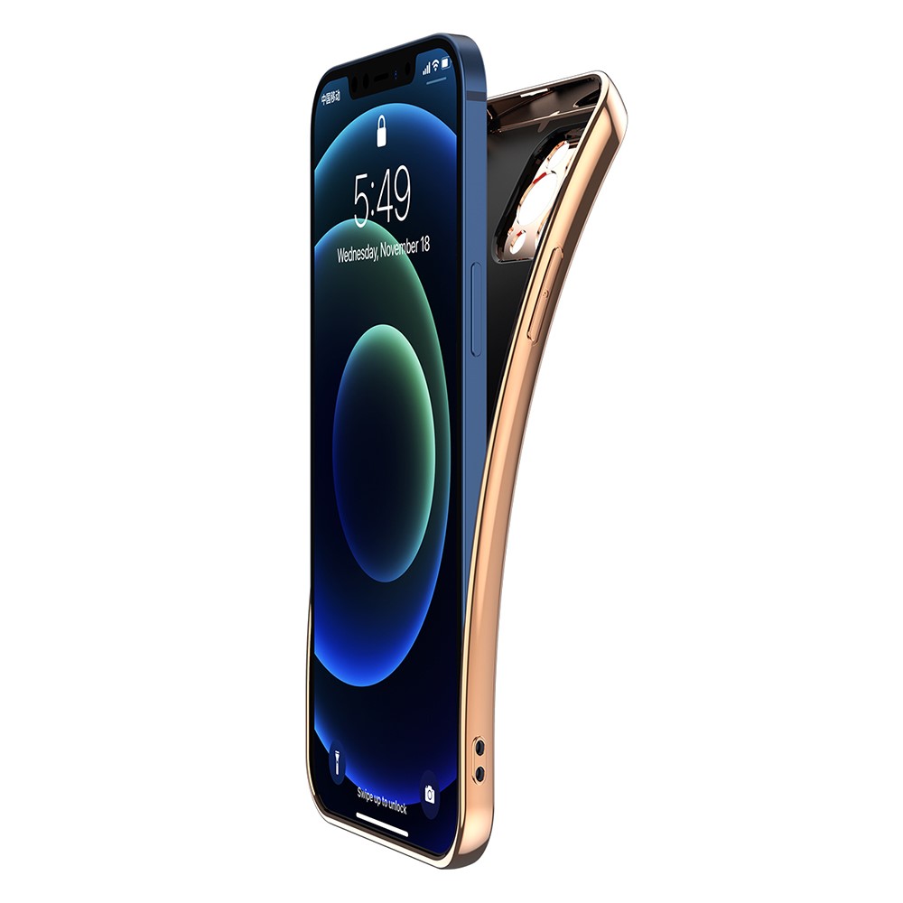 Electroplating CD Lens Covering Genuine Leather TPU Protective Shell for iPhone 12 - Black-2