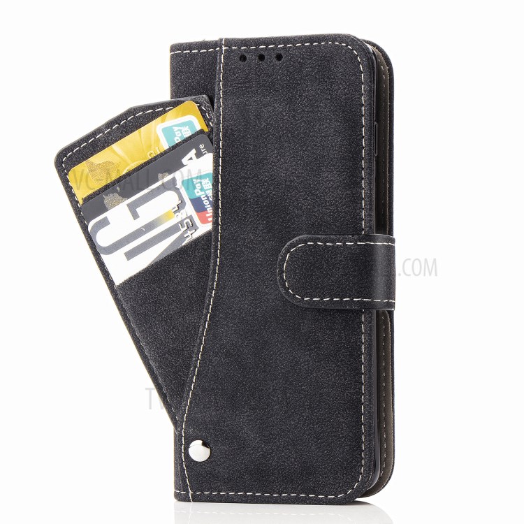 Matte Leather Wallet Stand Rotary Card Holder Case for iPhone 12 Pro/12 Cover - Black-4