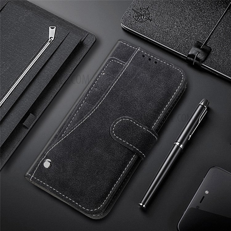 Matte Leather Wallet Stand Rotary Card Holder Case for iPhone 12 Pro/12 Cover - Black-8
