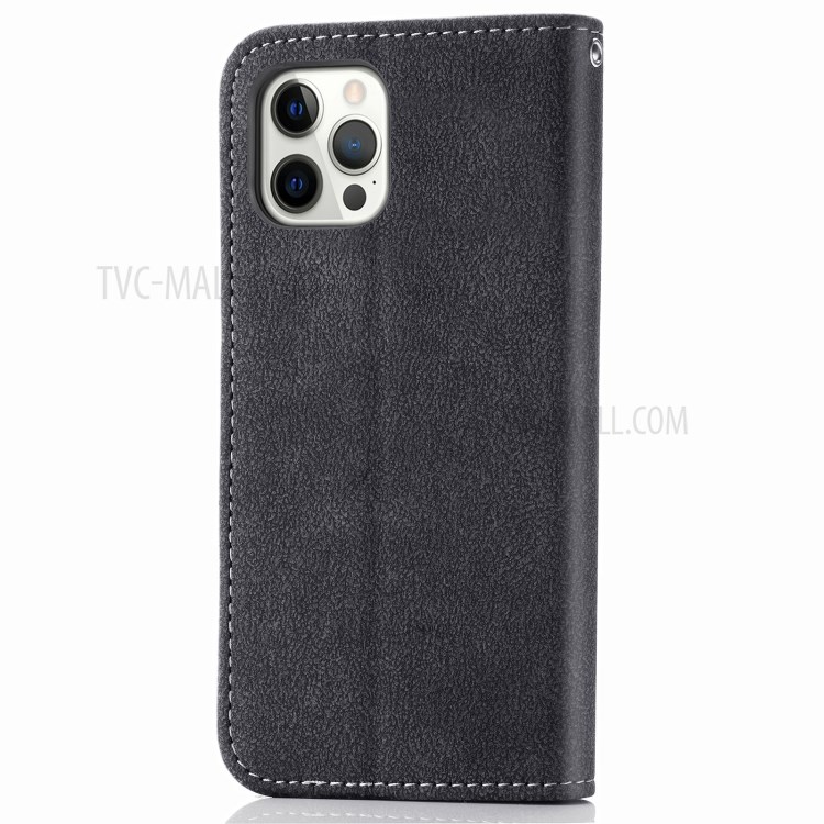 Matte Leather Stand Rotary Card Holder Wallet Case for iPhone 12 Pro Max Cover - Black-3