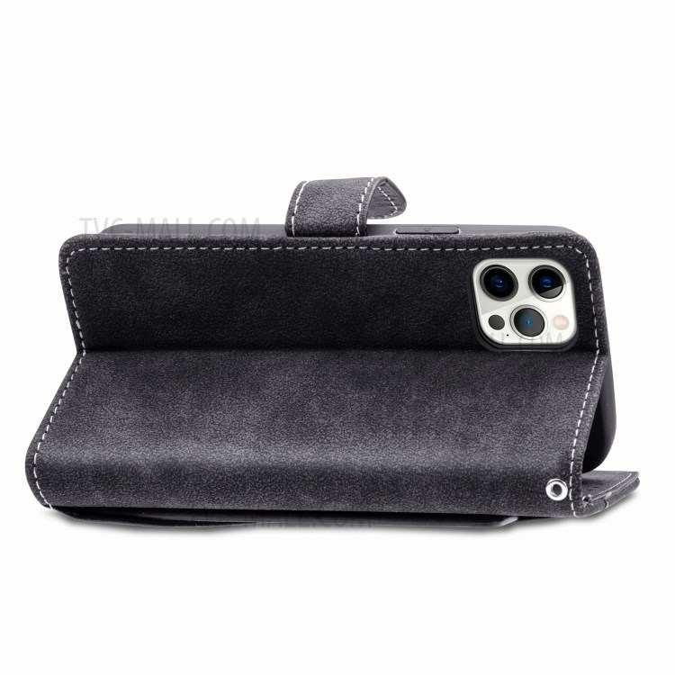 Matte Leather Stand Rotary Card Holder Wallet Case for iPhone 12 Pro Max Cover - Black-9