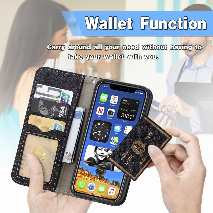 Matte Leather Rotary Card Holder Wallet Stand Case for iPhone 12 mini Cover - Black-12