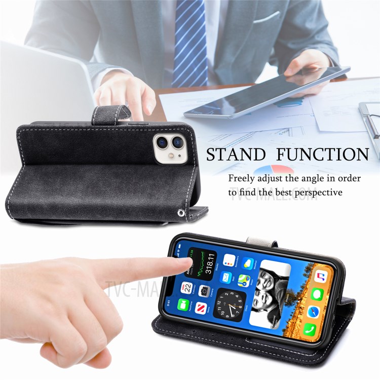 Matte Leather Rotary Card Holder Wallet Stand Case for iPhone 12 mini Cover - Black-13