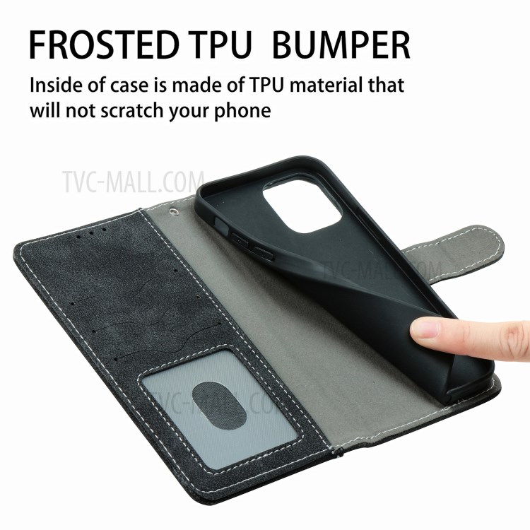 Matte Leather Rotary Card Holder Wallet Stand Case for iPhone 12 mini Cover - Black-14
