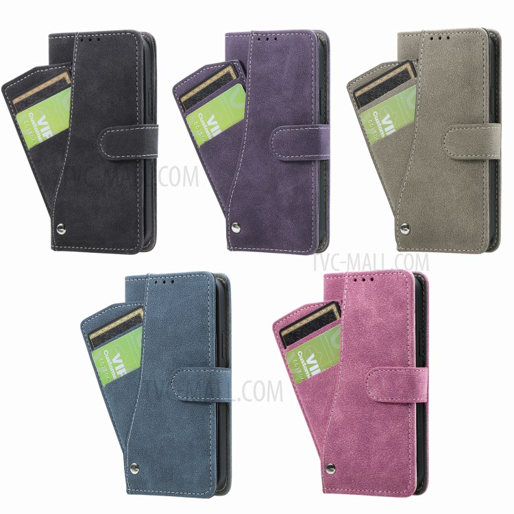 Matte Leather Rotary Card Holder Wallet Stand Case for iPhone 12 mini Cover - Black-15