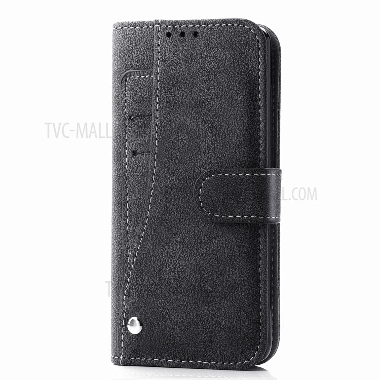 Matte Leather Rotary Card Holder Wallet Stand Case for iPhone 12 mini Cover - Black-2