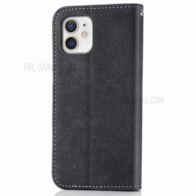 Matte Leather Rotary Card Holder Wallet Stand Case for iPhone 12 mini Cover - Black-3